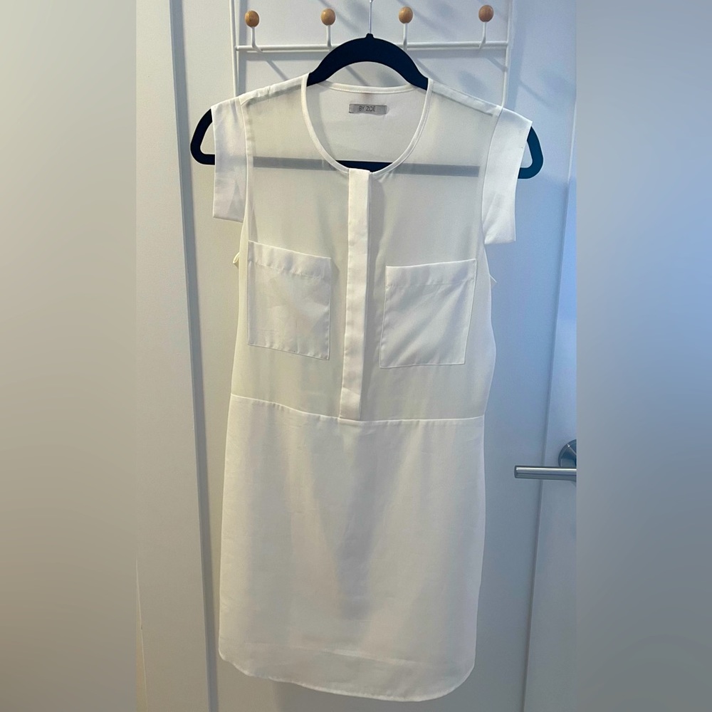 White cap sleeve dress with sheer top